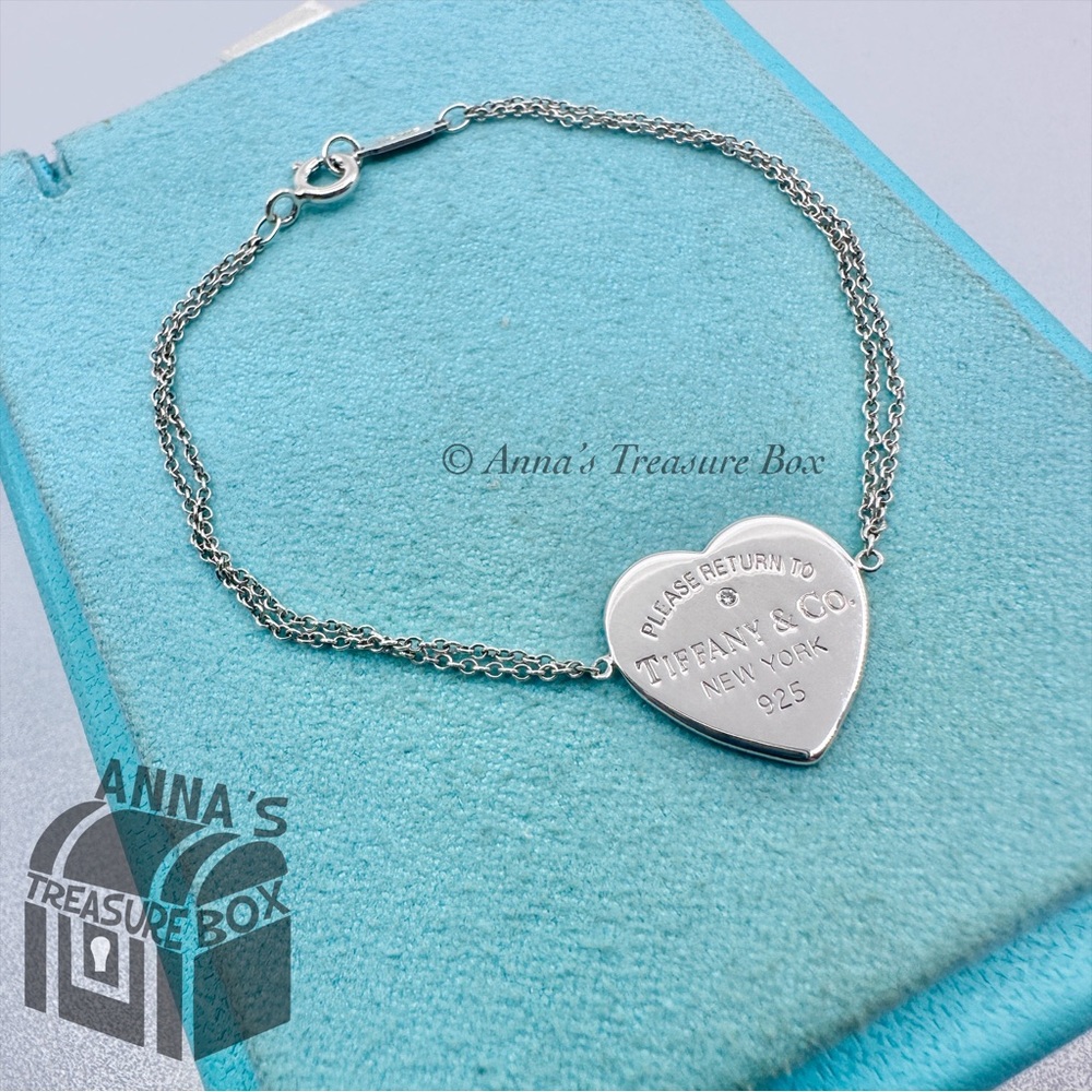 Tiffany & Co. 925 Silver RTT Diamond Double Chain 6.25" Bracelet (bx, pct, rbn)